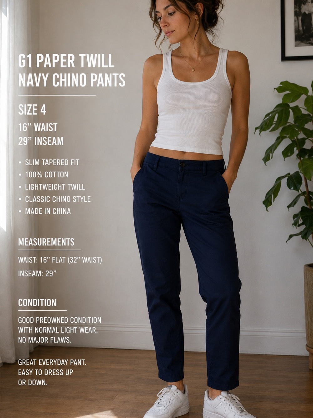 G1 Paper Twill Navy Blue Chino Pants Men’s Size 4 Slim Tapered 100% Cotton